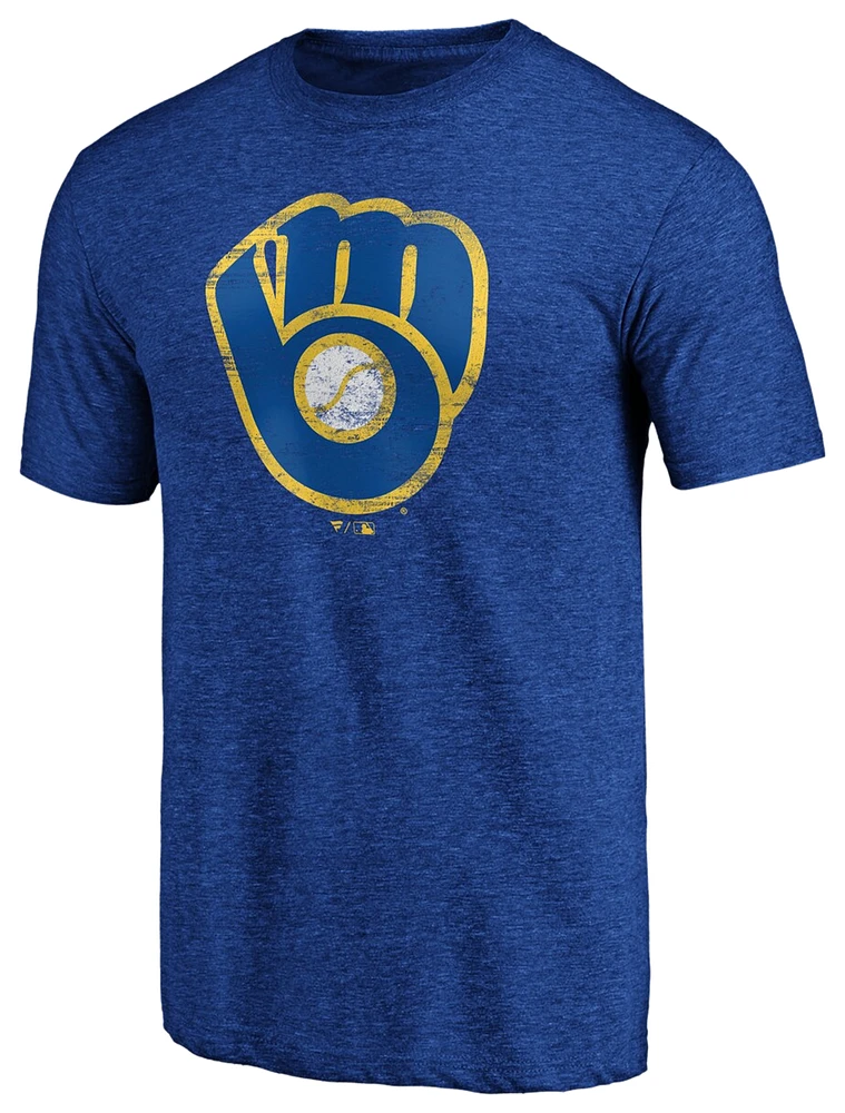 Fanatics Mens Fanatics Brewers Weathered Official Logo T-Shirt - Mens Heather Blue Size S