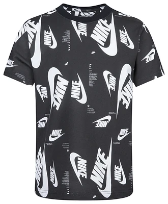 Nike Boys Nike Futura Branding AOP T-Shirt - Boys' Preschool Black/White Size 4