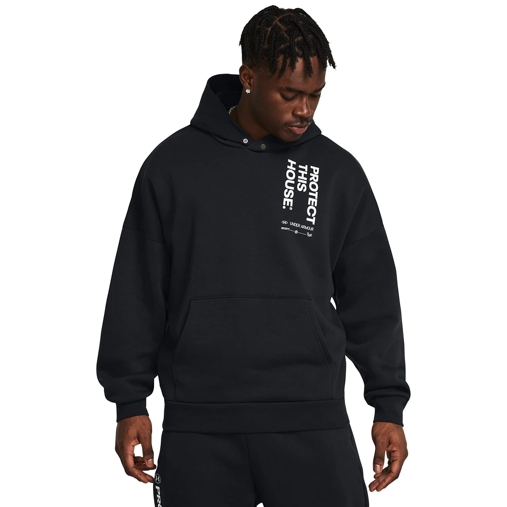 Under Armour Mens PTH Icon Fleece Oversized Hoodie - Black/White