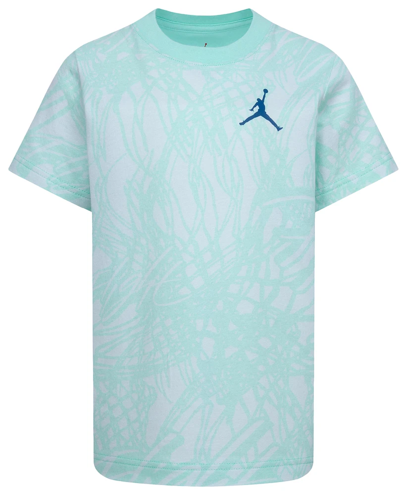 Jordan Boys Net Flight AOP Short Sleeve T-Shirt - Boys' Preschool Green/White