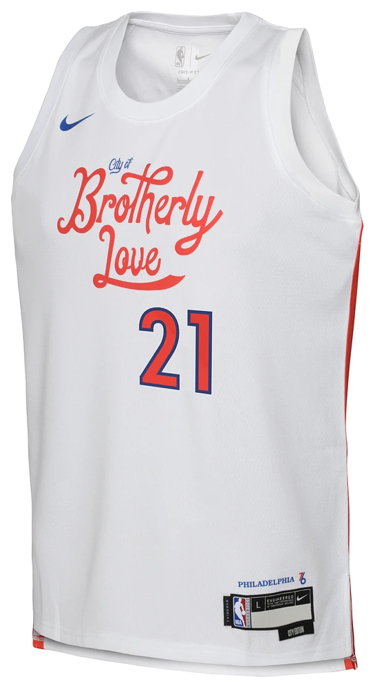 Nike Boys Joel Embiid 76ers City Edition Swingman Jersey - Boys' Grade School Red/White