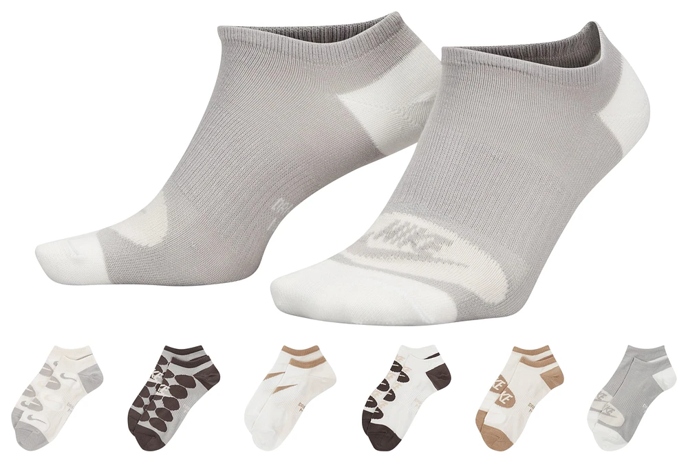 Nike Womens Nike Everyday Lightweight No Show 6 Pack Socks - Womens Grey/White Size M