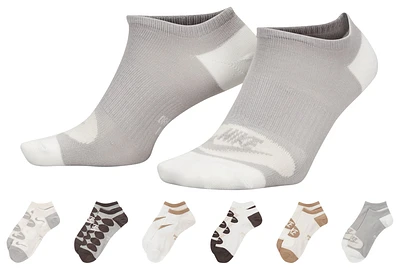 Nike Womens Nike Everyday Lightweight No Show 6 Pack Socks - Womens Grey/White Size M