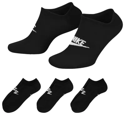 Nike Mens Nike 3 Pack No Show Socks - Mens Black/White Size L
