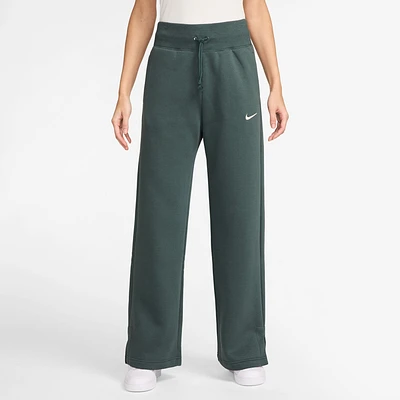 Nike Womens Nike Phoenix High Rise Wide Pants - Womens Vintage Green/White Size XS