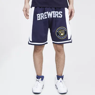 Pro Standard Mens Brewers Chrome Fleece Shorts - Navy/Navy