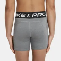Nike Girls Nike Pro 3" Shorts - Girls' Grade School Carbon Heather/White Size L