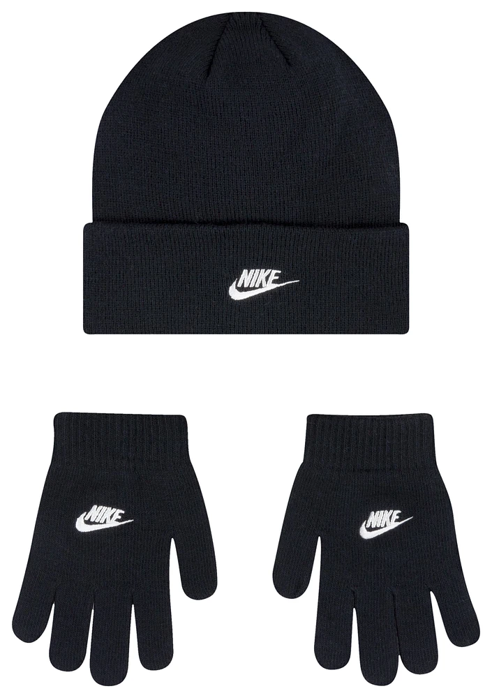 Nike Boys Nike Lurex Futura Beanie Glove Set - Boys' Grade School White/Black Size One Size