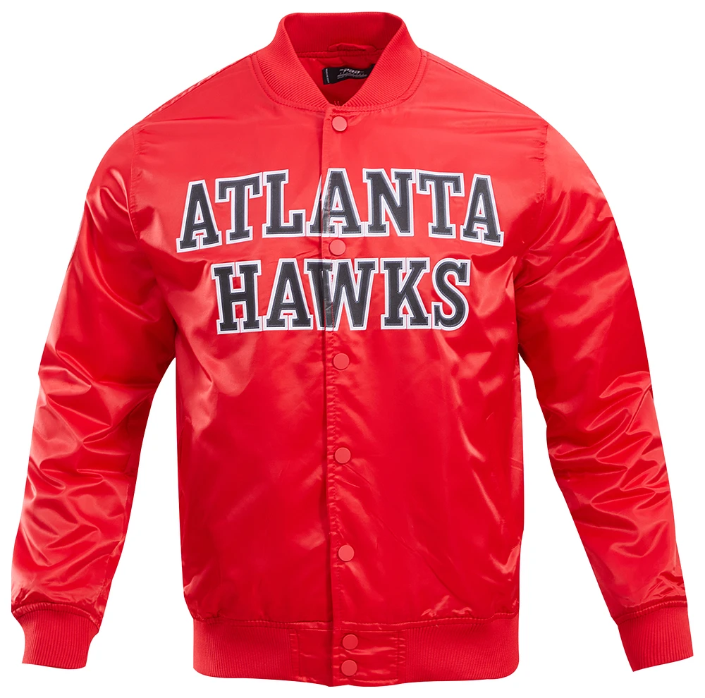 Pro Standard Mens Hawks Big Logo Satin Jacket - Red