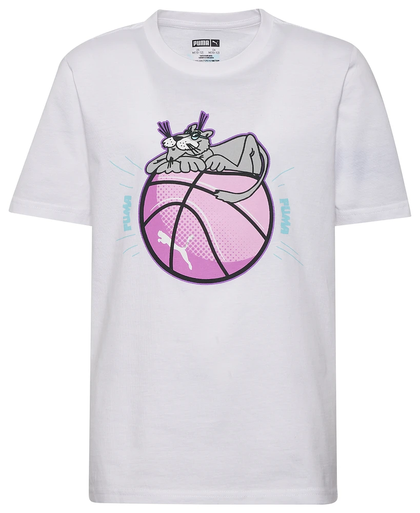 PUMA Boys Sitting Ball Graphic T-Shirt - Boys' Grade School Pink/White