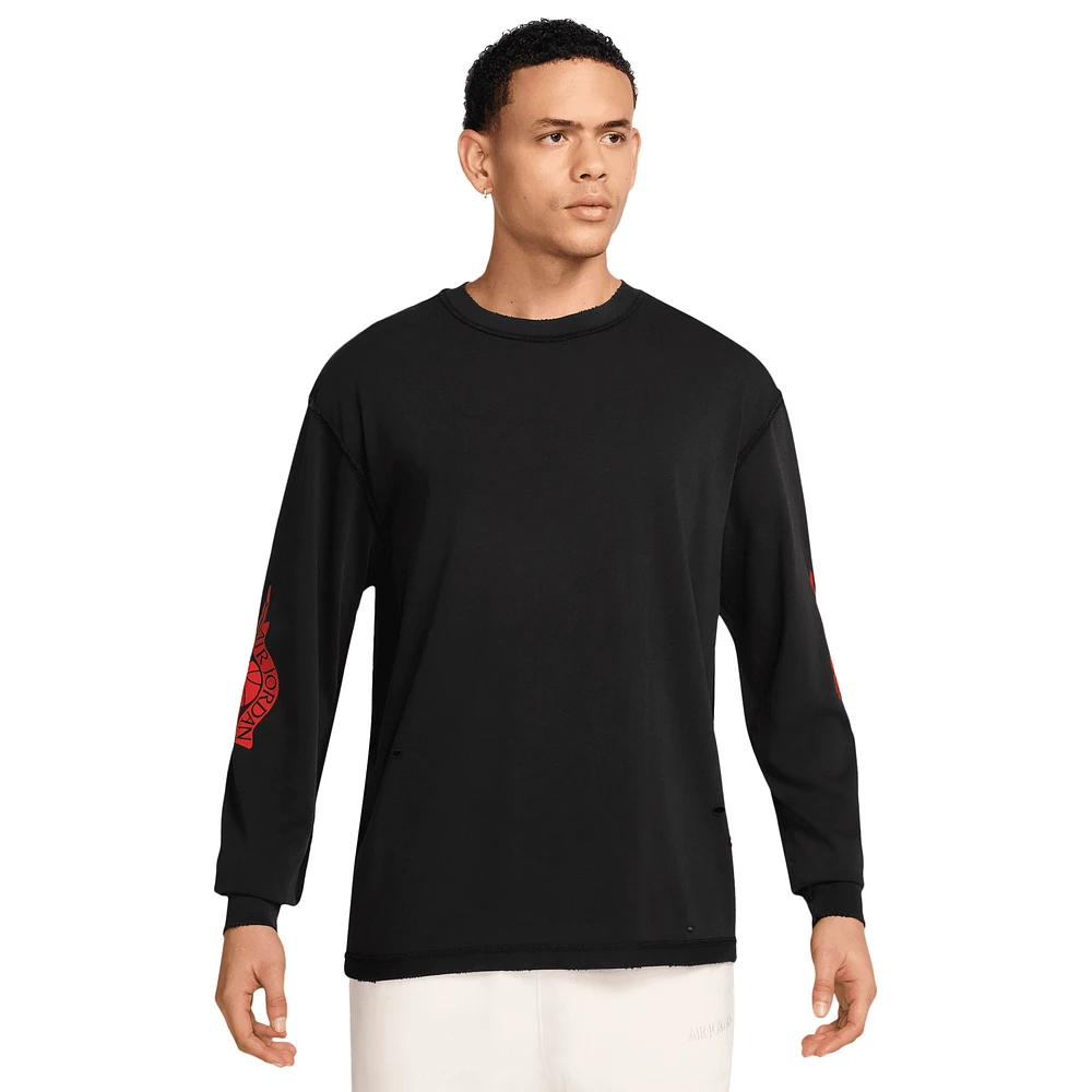 Jordan Mens Rare Air Wash '85 Long Sleeve Crew - Black/Chili Red