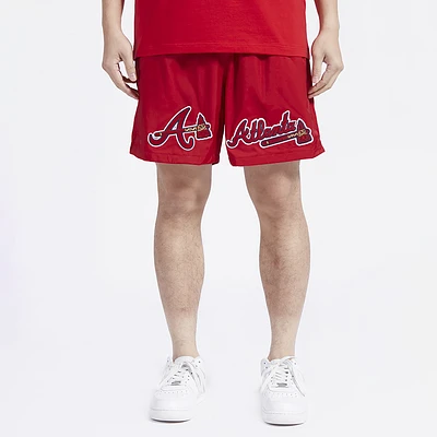 Pro Standard Mens Atlanta Braves Dbl Logo Woven Short - Red/Red