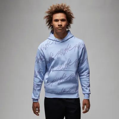 Jordan Mens Jordan Essential AOP Fleece Pullover Hoodie - Mens Royal Tint/White Size S