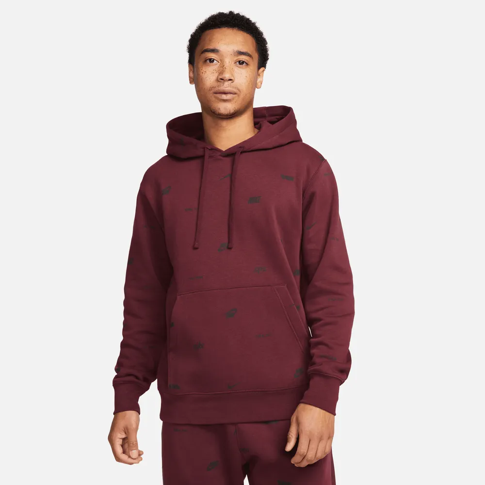 Nike Mens Club+ AOP Basketball Pullover Hoodie - Maroon/Black