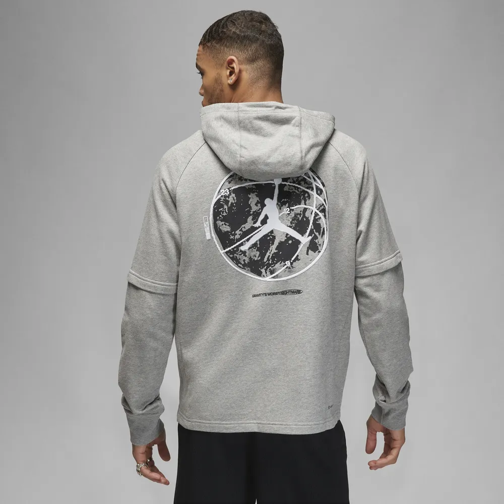 Jordan Mens Jordan Dri-FIT Sport Fleece GFX Pullover 23 - Mens White/White/Dark Grey Heather Size S