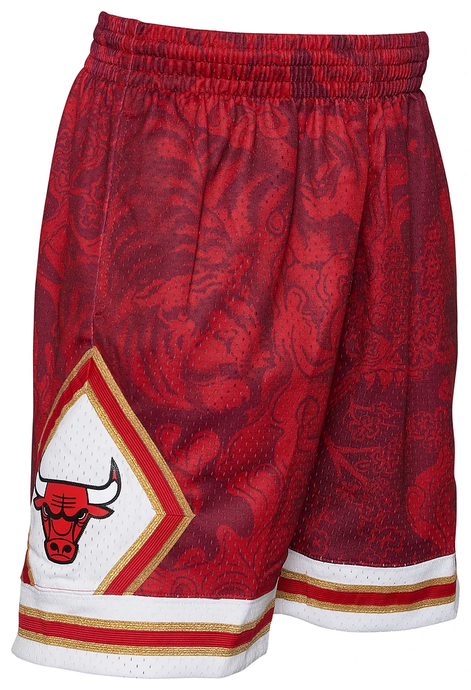 Mitchell & Ness Mens Mitchell & Ness Bulls CNY Shorts - Mens Scarlet/Gold Size S