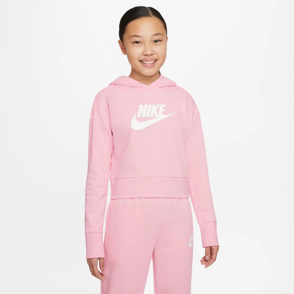 Nike Girls HBR Crop Fit Hoddie - Girls' Grade School Pink/White