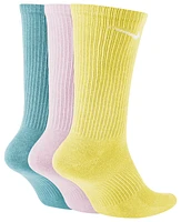 Nike Mens Nike Everyday Plus Lightweight 3 Pack Crew Socks - Mens Pink/Teal/Yellow Size S