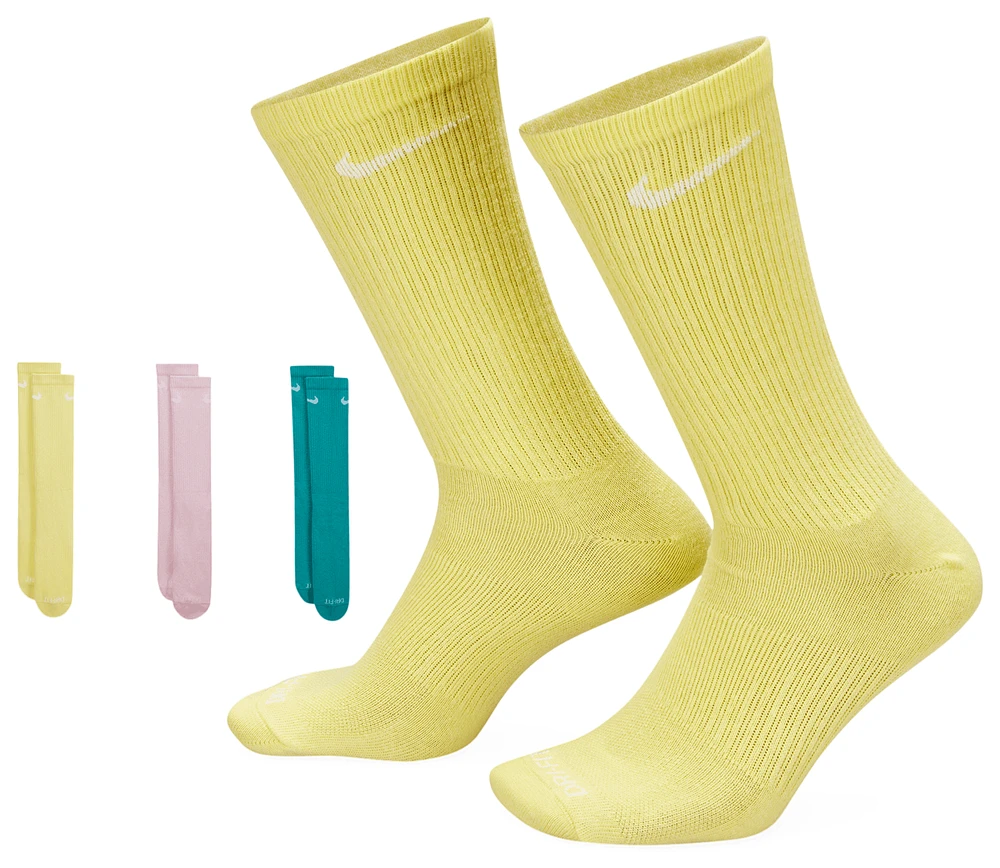 Nike Mens Nike Everyday Plus Lightweight 3 Pack Crew Socks - Mens Pink/Teal/Yellow Size S