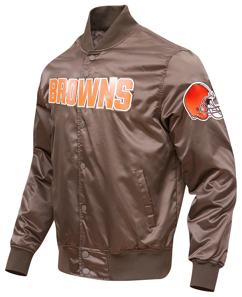 Pro Standard Mens Browns Big Logo Satin Jacket - Brown