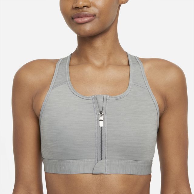 Nike Dri Fit Shape High Support Padded Front Zip Sports Bra Grey