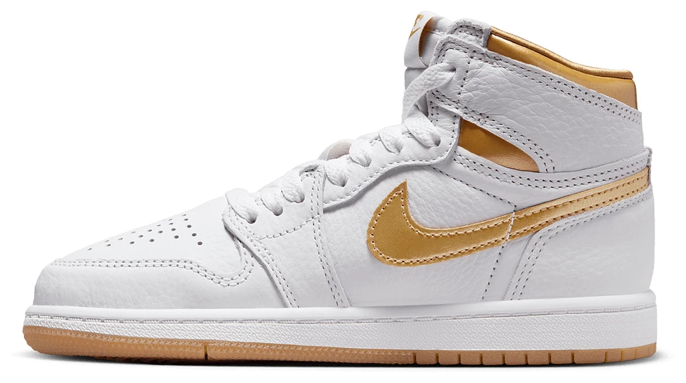 Jordan Girls Retro 1 High OG - Girls' Preschool Shoes White/Gum Lt Brown/Metallic Gold