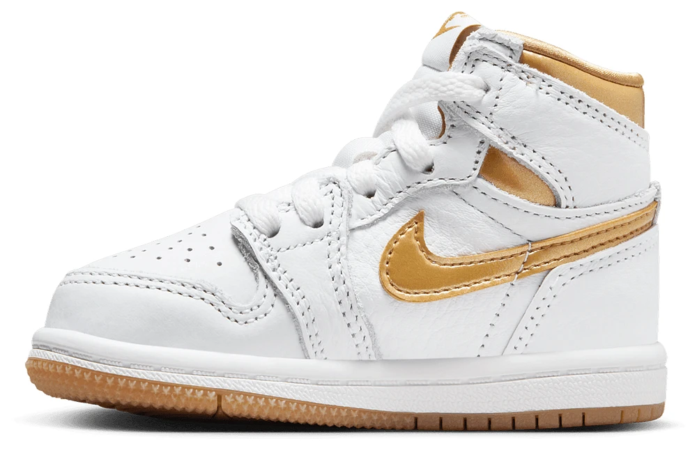 Jordan Girls Retro 1 HI OG Remastered - Girls' Toddler Shoes White/Metallic Gold/Gum Light Brown