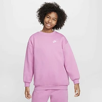 Nike Girls Club Fleece Oversized Crew LBR - Girls' Grade School White/Magic Flamingo