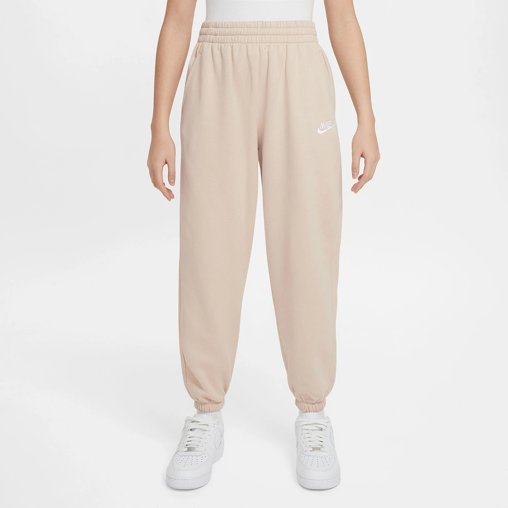 Nike Girls NSW Club LBR Oversized Fleece Pants - Girls' Grade School White/Sanddrift/Sanddrift