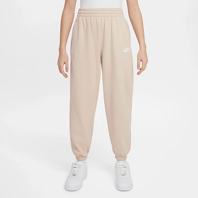 Nike Girls NSW Club LBR Oversized Fleece Pants - Girls' Grade School White/Sanddrift/Sanddrift