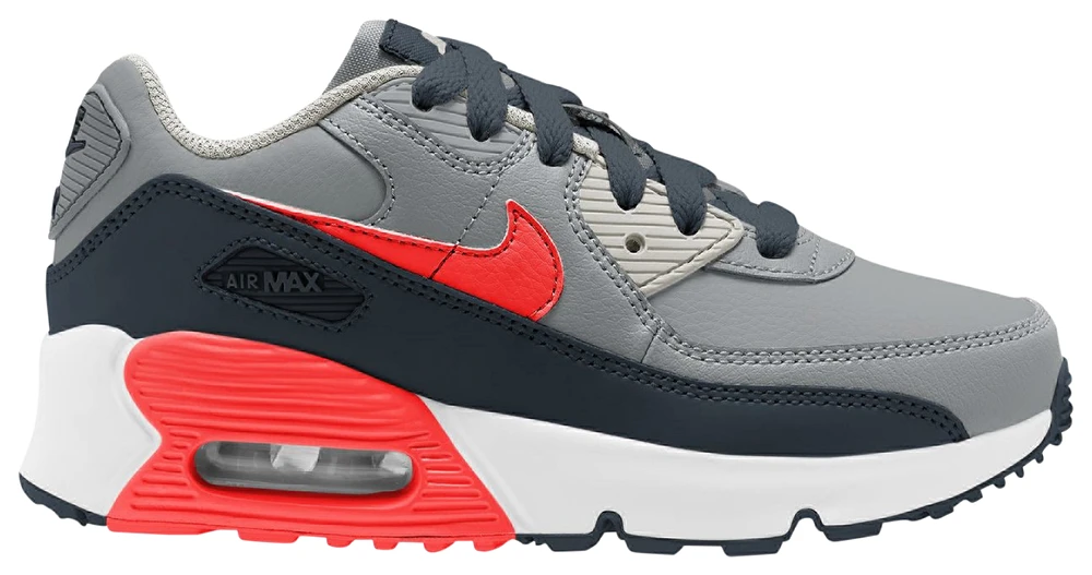 Nike Boys Air Max 90 - Boys' Preschool Running Shoes Light Smoke Grey/Bright Crimson/Dark Obsidian