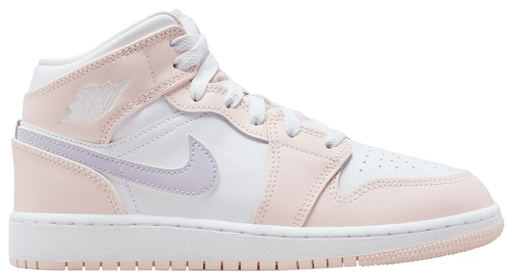 Jordan Girls AJ 1 Mid - Girls' Grade School Basketball Shoes White/Purple/Pink