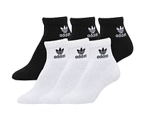 adidas Originals Boys adidas Originals Youth Originals Trefoil 6-Pack Quarter Socks - Boys' Grade School Black/Grey/White Size M