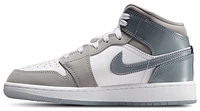 Jordan Boys AJ 1 Mid SE - Boys' Grade School Basketball Shoes White/Cool Grey/Medium Grey