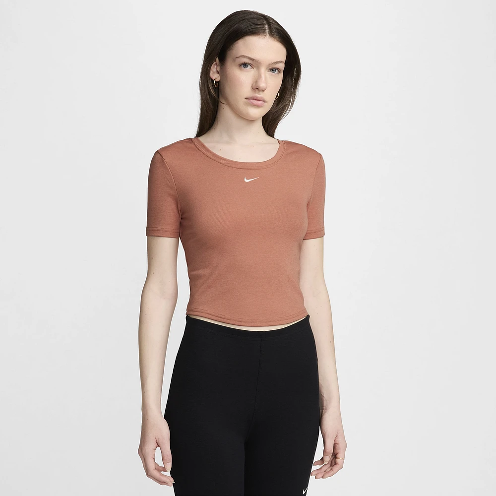 Nike Womens Nike Chill Knit Mini Rib Top - Womens Terra Blush/Sail Size L