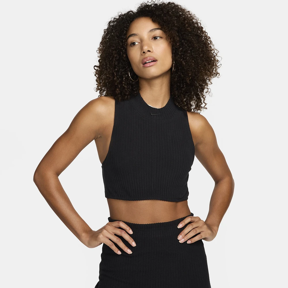 Nike Womens Chill Knit Rib Crop Tank - Black/Black