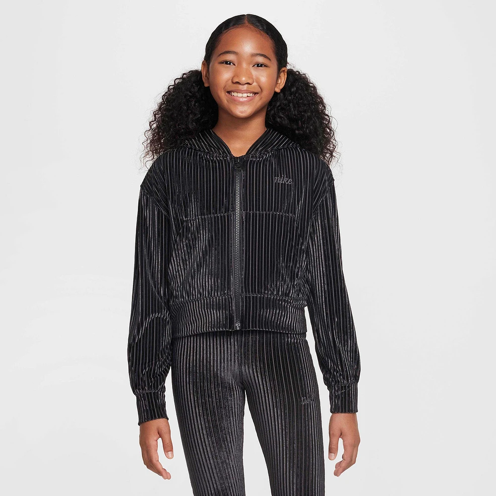 Nike Girls NSW Hooded Full Zip LS Cozy Rib - Girls' Grade School Black/Iron Grey