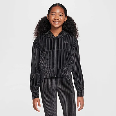 Nike Girls NSW Hooded Full Zip LS Cozy Rib - Girls' Grade School Black/Iron Grey