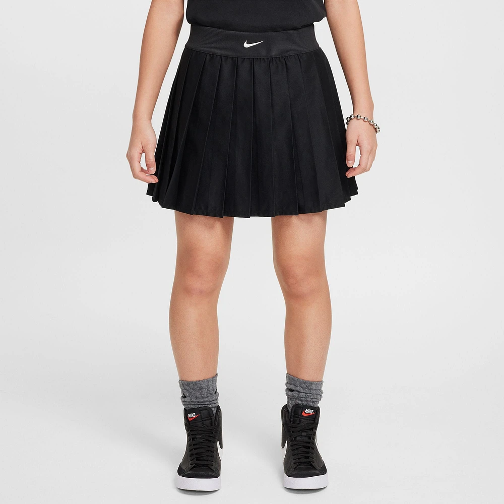 Nike Girls Nike Star Swoosh Pleated Skirt - Girls' Grade School Black/White Size L