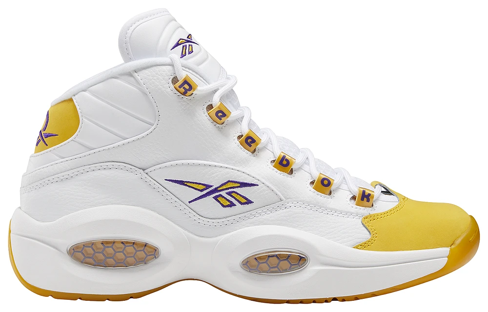 Reebok Mens Question Mid "Yellow Toe" - Shoes White/Ultraviolet/Yellow Light Heather