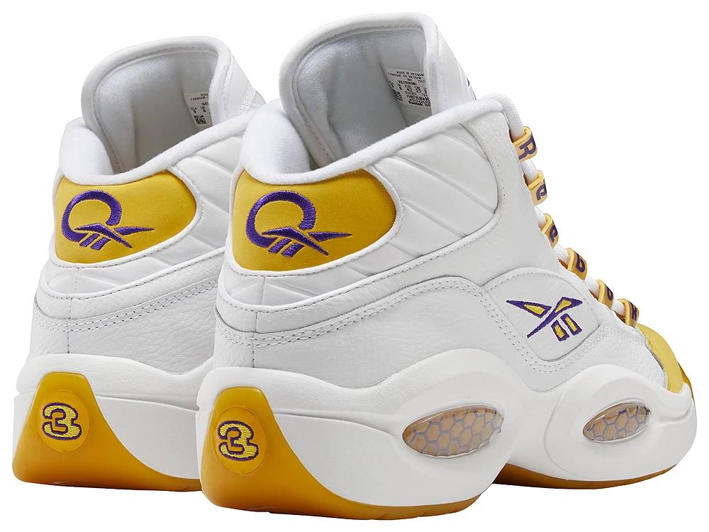 Reebok Mens Question Mid "Yellow Toe" - Shoes White/Ultraviolet/Yellow Light Heather