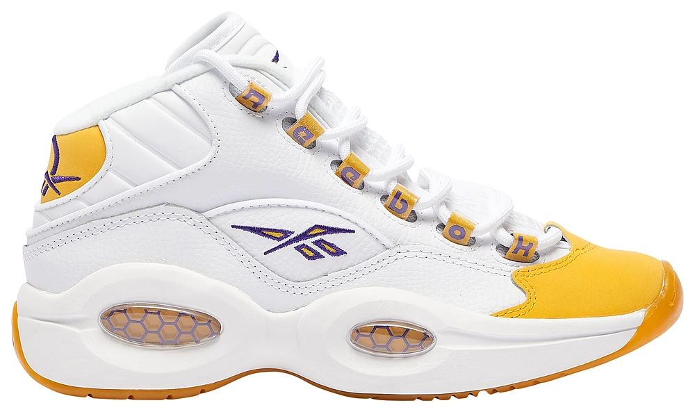 Reebok Boys Reebok Question Mid "Yellow Toe" - Boys' Grade School Shoes White/Yellow Size 04.0