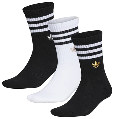 adidas Mens adidas OG 3 Stripe Gilver 3 Pack Crew Socks - Mens Black/White/Gold Size L