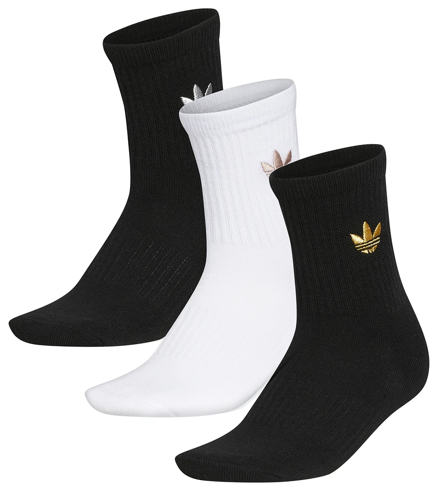 adidas Originals Womens adidas Originals OG Gilver Trefoil 3 Pack Mid Socks - Womens Black/Gold/White Size M