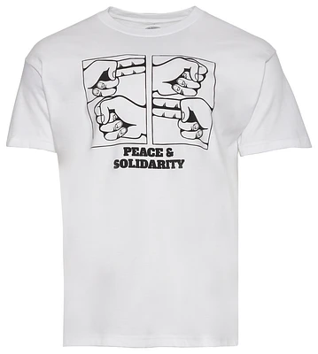 Heron Hues Mens Heron Hues Peace & Solidarity T-Shirt - Mens White/Black Size M