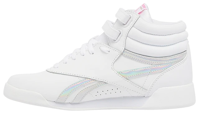 Reebok Freestyle Hi White/Silver Grade School Girls' Shoes