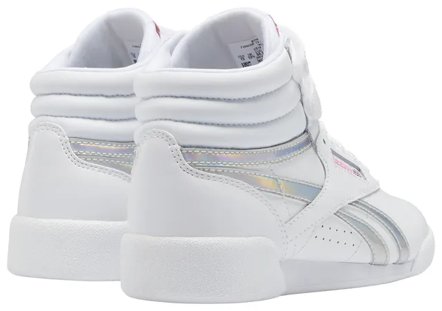 Reebok Freestyle Hi White/Silver Grade School Girls' Shoes