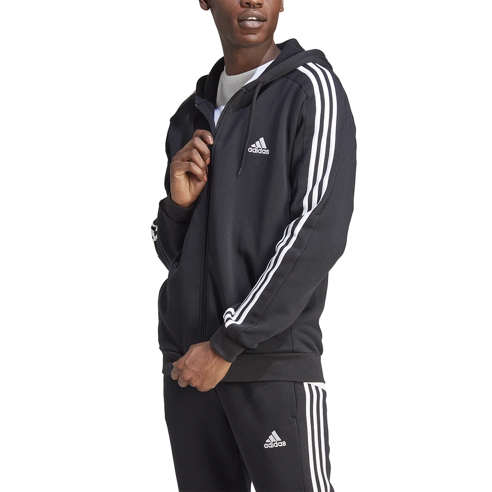 adidas Mens Essentials 3-Stripes Full-Zip Fleece Hoodie