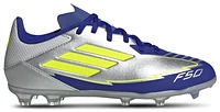 adidas Boys F50 League x Messi FG/MG - Boys' Grade School Soccer Shoes Silver Metallic/Solar Yellow/Lucid Blue