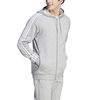 adidas Mens adidas Essentials 3-Stripes Full-Zip Fleece Hoodie - Mens Medium Grey Heather Size M